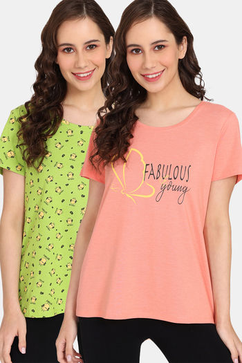Buy Rosaline Mystic Town Knit Cotton Top (Pack of 2) - Green Orange